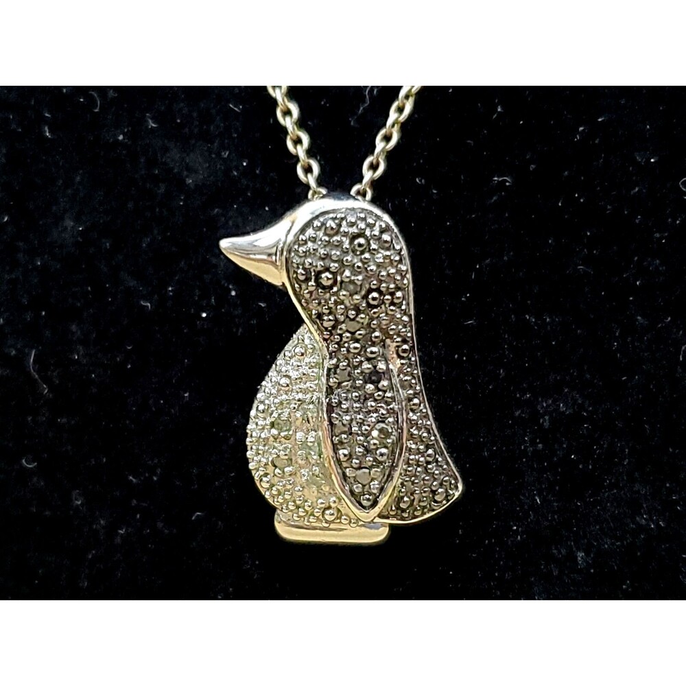 Black Round Real Diamond Accent Penguin Pendant 17 Necklace 925 Sterling Silver